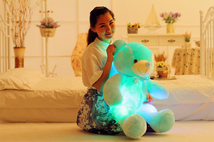 Kreativer Leuchtender LED Teddybär Kuscheltier Plüschspielzeug Bunt Leuchtendes Weihnachtsgeschenk für Kinder Kissen"