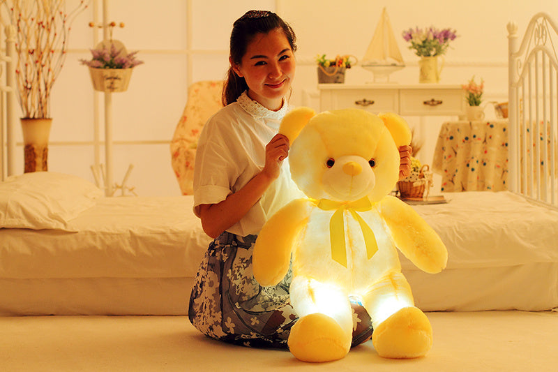 Kreativer Leuchtender LED Teddybär Kuscheltier Plüschspielzeug Bunt Leuchtendes Weihnachtsgeschenk für Kinder Kissen"