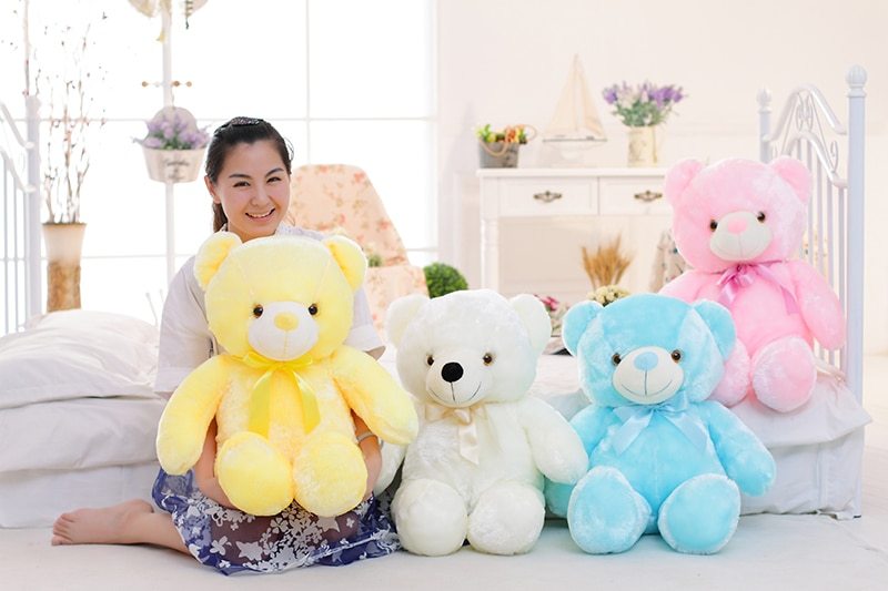 Kreativer Leuchtender LED Teddybär Kuscheltier Plüschspielzeug Bunt Leuchtendes Weihnachtsgeschenk für Kinder Kissen"