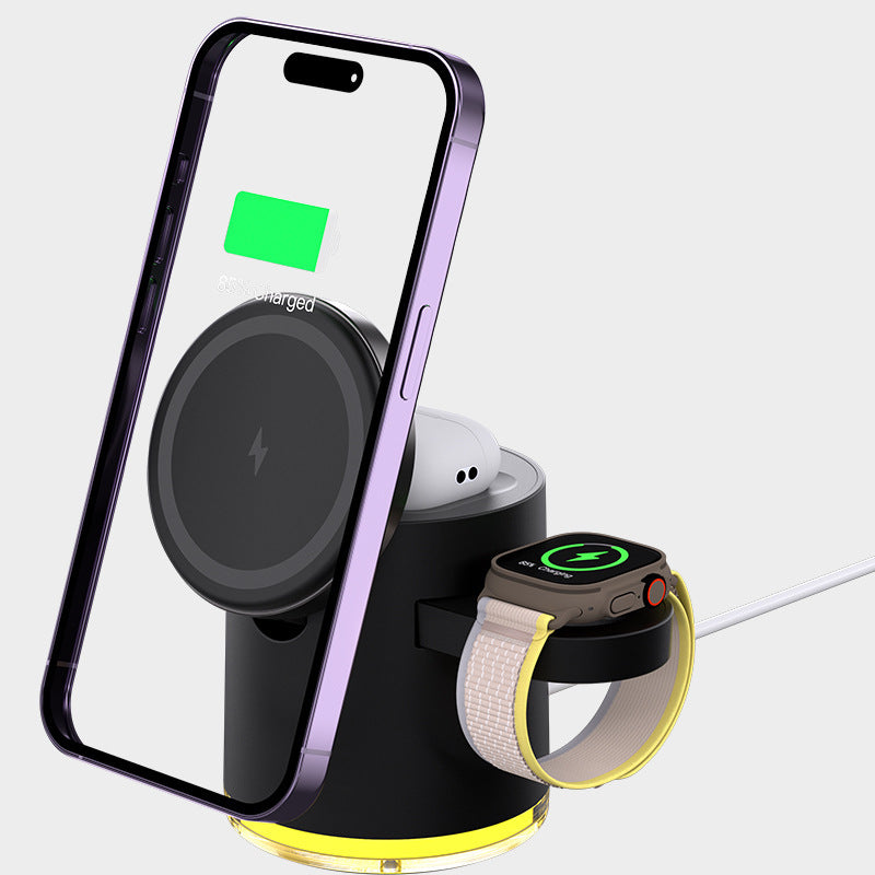 „3-in-1 Faltbares Magnetisches Wireless Ladegerät – Handy, Uhr & Kopfhörer gleichzeitig laden“