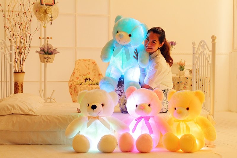 Kreativer Leuchtender LED Teddybär Kuscheltier Plüschspielzeug Bunt Leuchtendes Weihnachtsgeschenk für Kinder Kissen"
