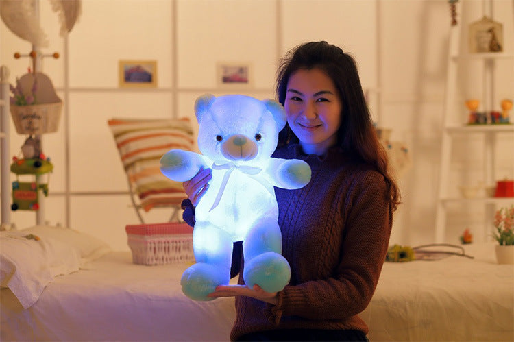 Kreativer Leuchtender LED Teddybär Kuscheltier Plüschspielzeug Bunt Leuchtendes Weihnachtsgeschenk für Kinder Kissen"