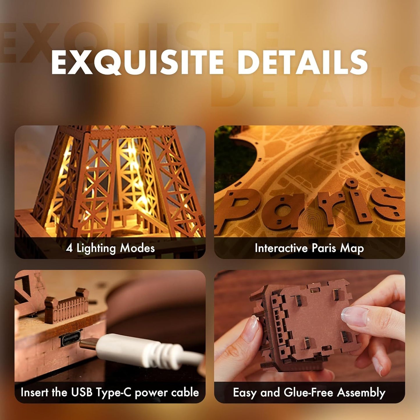Ein einzigartiges Holzpuzzle in XL-Größe mit 4 faszinierenden Lichtshows.
Erleben Sie die Magie von Paris direkt bei Ihnen zu Hause!