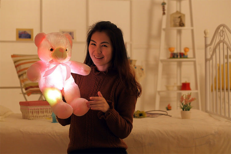 Kreativer Leuchtender LED Teddybär Kuscheltier Plüschspielzeug Bunt Leuchtendes Weihnachtsgeschenk für Kinder Kissen"