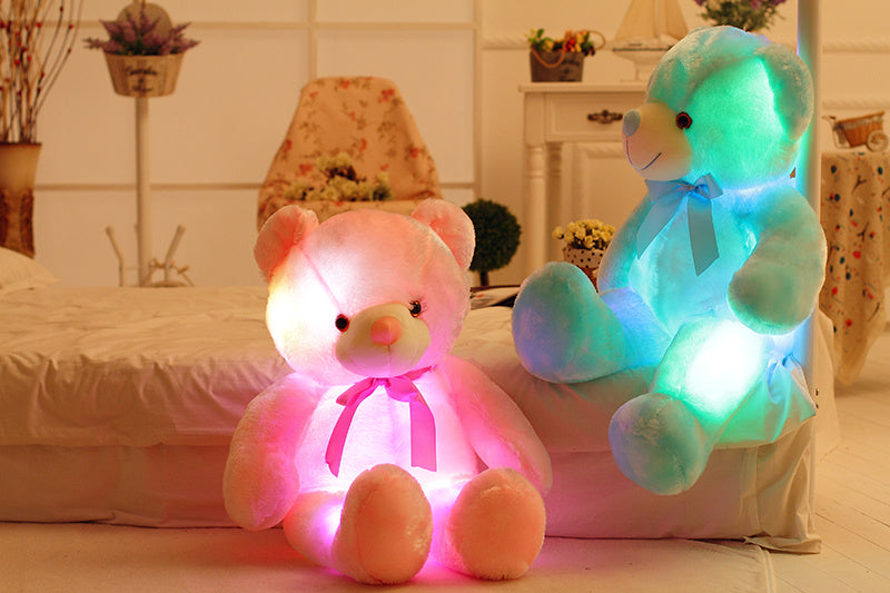 Kreativer Leuchtender LED Teddybär Kuscheltier Plüschspielzeug Bunt Leuchtendes Weihnachtsgeschenk für Kinder Kissen"