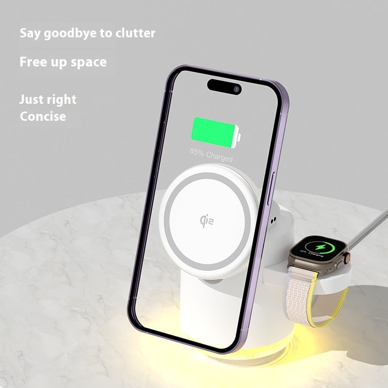 „3-in-1 Faltbares Magnetisches Wireless Ladegerät – Handy, Uhr & Kopfhörer gleichzeitig laden“