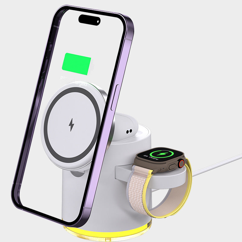 „3-in-1 Faltbares Magnetisches Wireless Ladegerät – Handy, Uhr & Kopfhörer gleichzeitig laden“