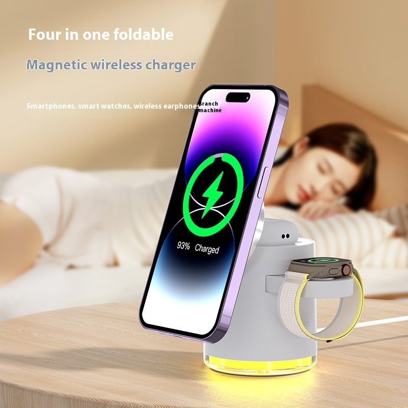 „3-in-1 Faltbares Magnetisches Wireless Ladegerät – Handy, Uhr & Kopfhörer gleichzeitig laden“