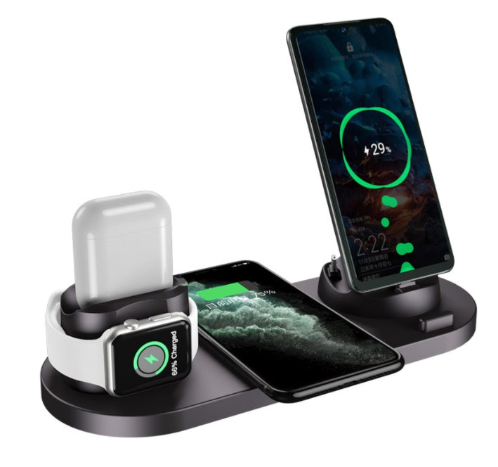 „Kabelloses Ladegerät für iPhone – Schnellladegerät für Handy, Ladepad für Telefon & Uhr, 6-in-1 Ladestation Dock