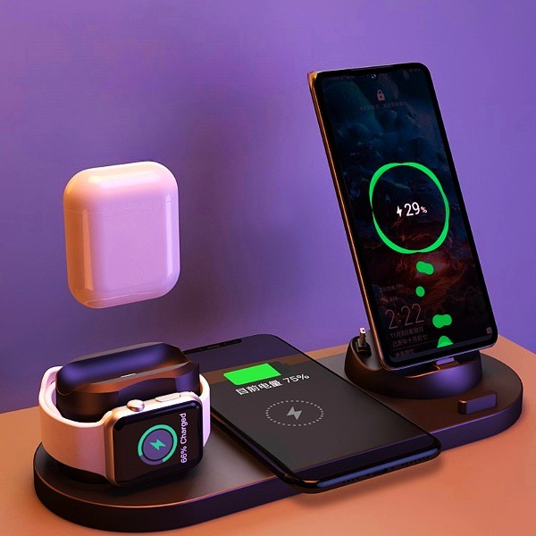 „Kabelloses Ladegerät für iPhone – Schnellladegerät für Handy, Ladepad für Telefon & Uhr, 6-in-1 Ladestation Dock